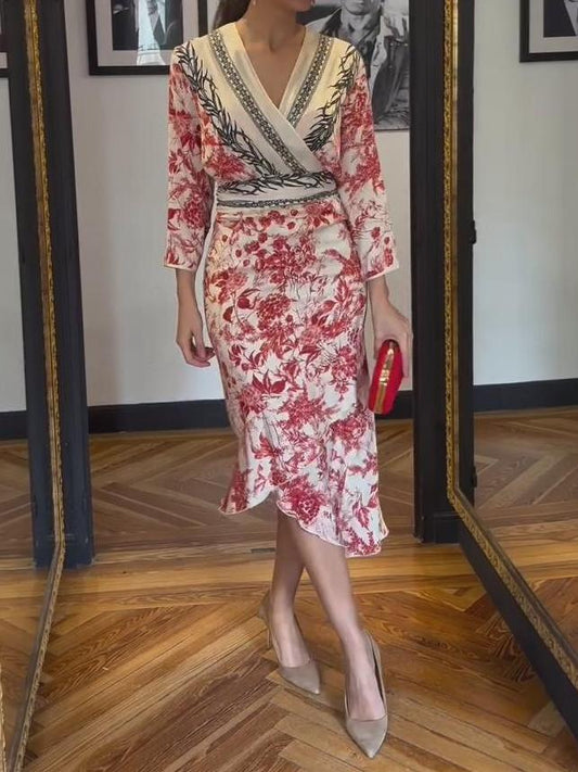 Elegant V-neck Printed Dress
