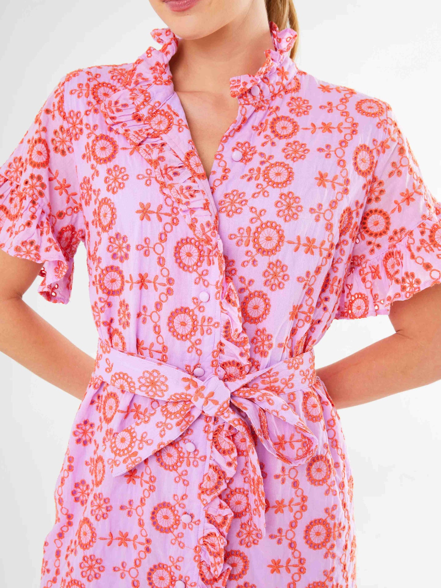 Ruffle Printed Belted Dress