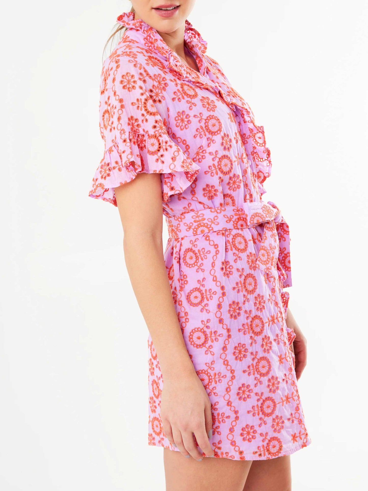 Ruffle Printed Belted Dress