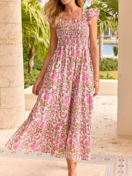 Ruffle Sleeve Cotton Print Dress