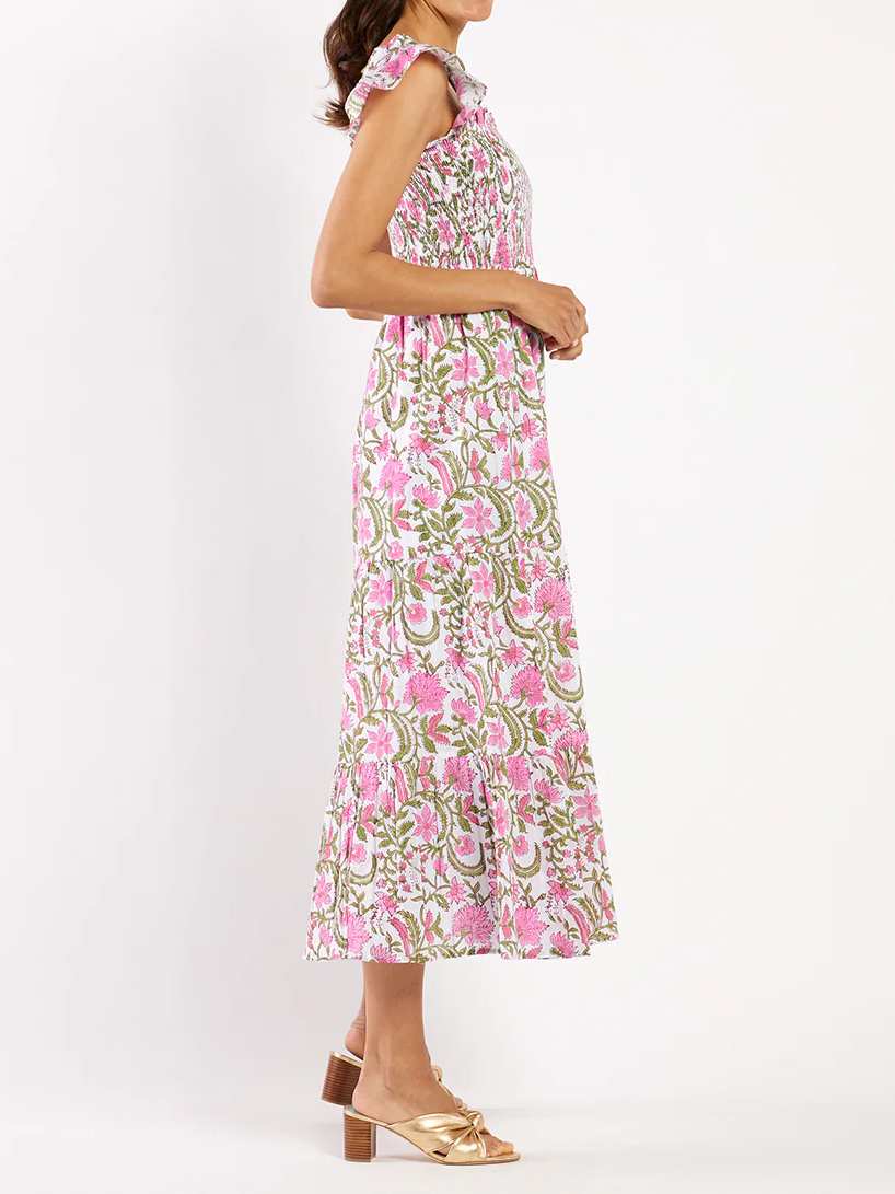Ruffle Sleeve Cotton Print Dress