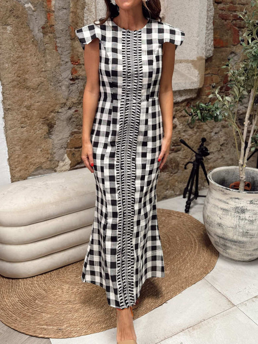Check Printed Elegant Long Dress