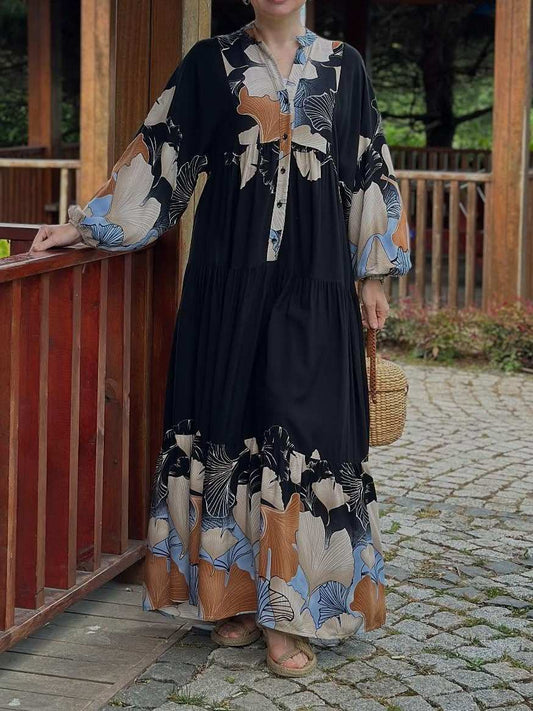Black Long Sleeve Printed Dress