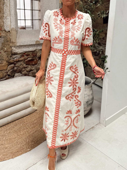 Bubble Sleeve Cutout Elegant Midi Dress