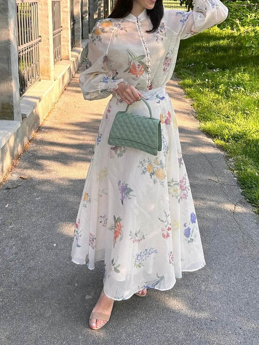Elegant Printed Two-Piece Dress
