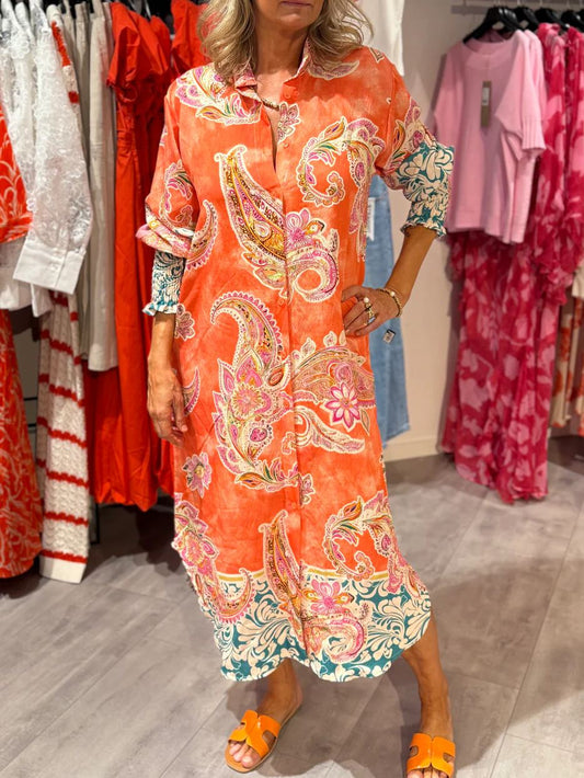 Printed Long-sleeved Shirt Dress