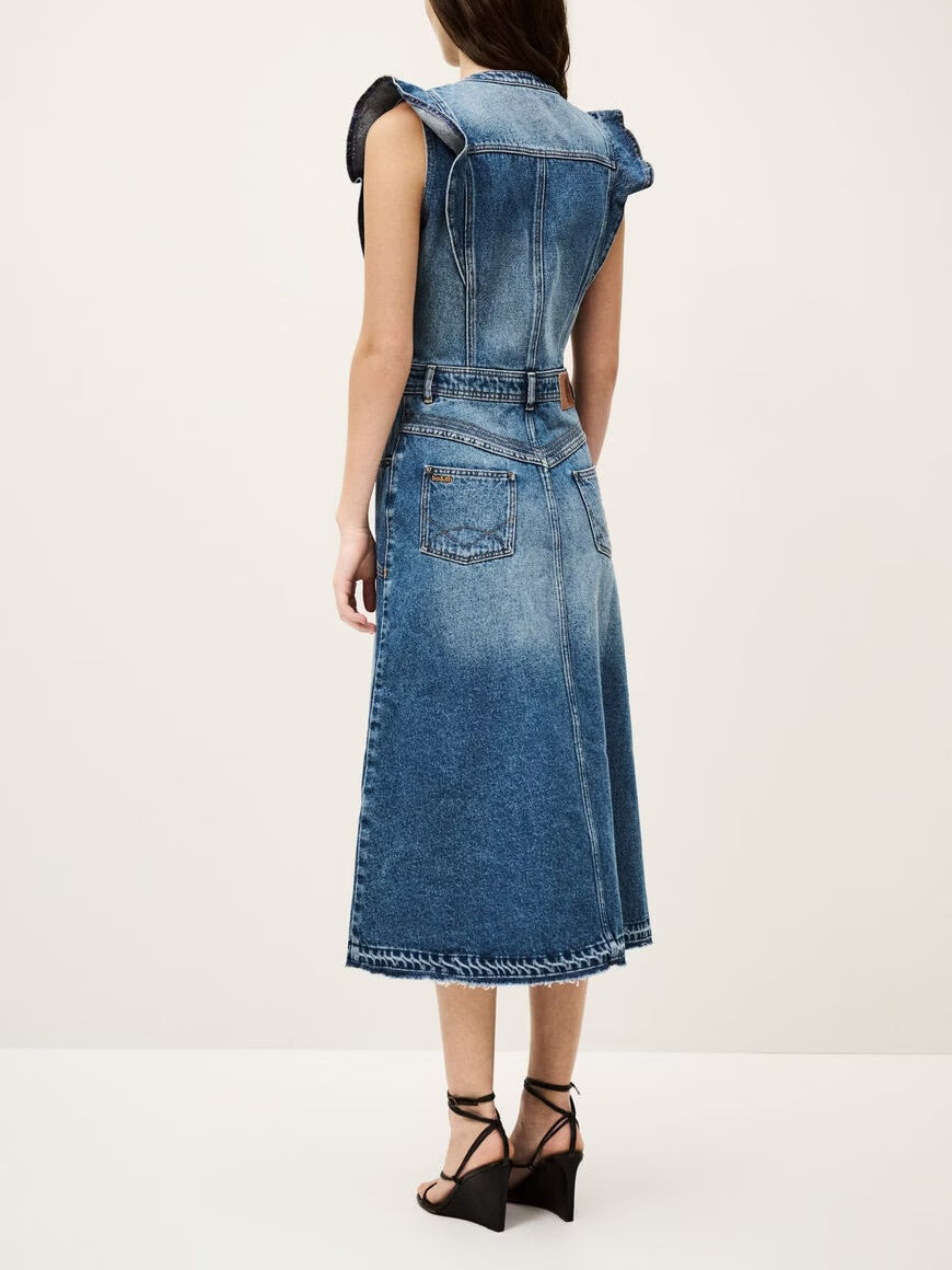Ruffle Sleeve Denim Midi Dress