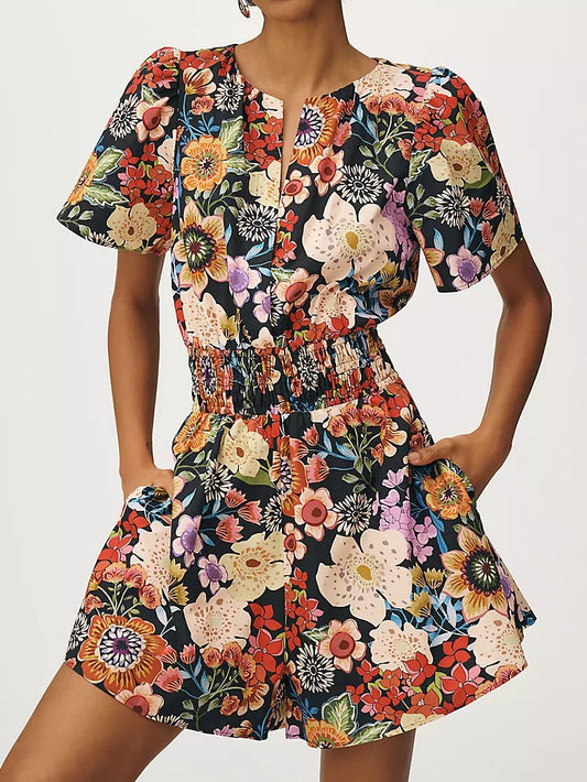 Printed Elastic Waist Jumpsuit