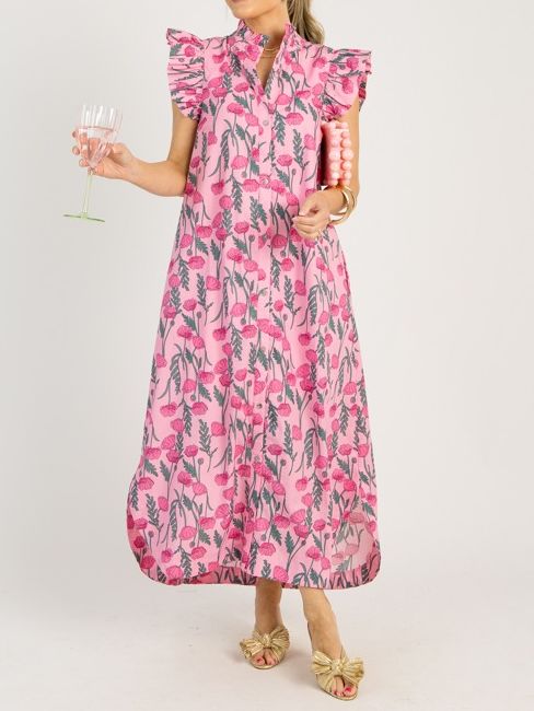Ruffle Sleeve Floral Print Dress