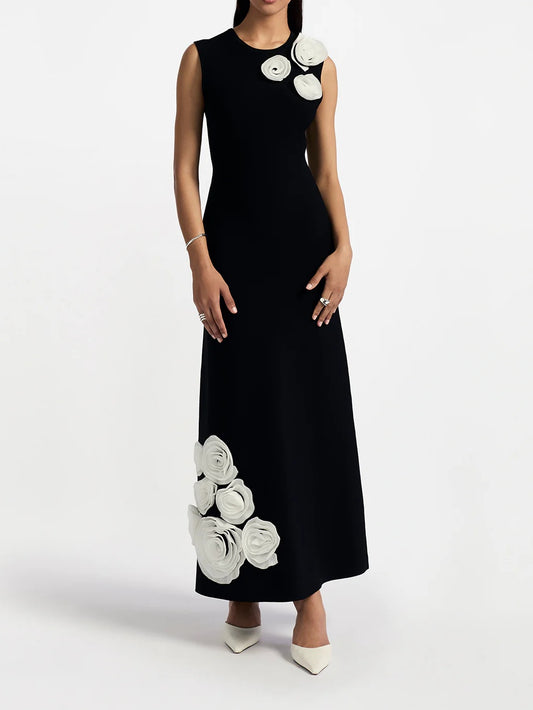 Round Neck Sleeveless Rose Midi Dress