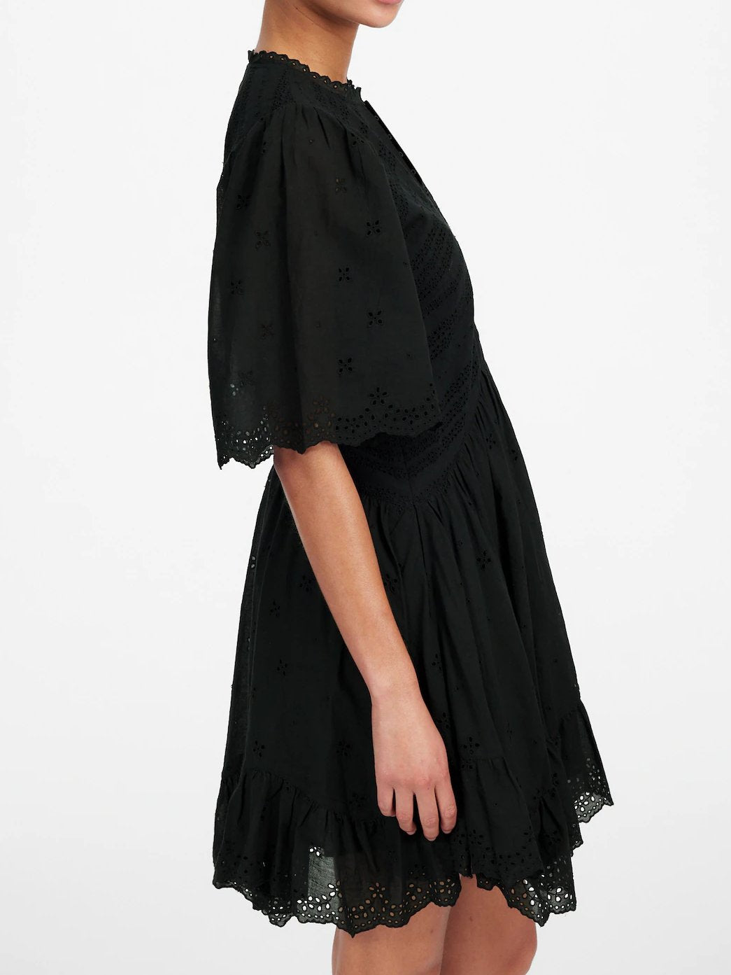 Eyelet Flutter Sleeve Mini Dress In Cotton