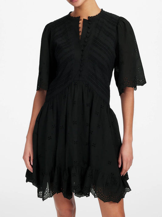 Eyelet Flutter Sleeve Mini Dress In Cotton