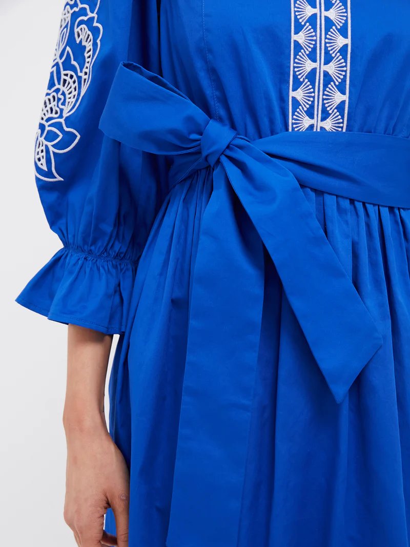 Royal Blue With Baby Blue Embroidery Midi Dress
