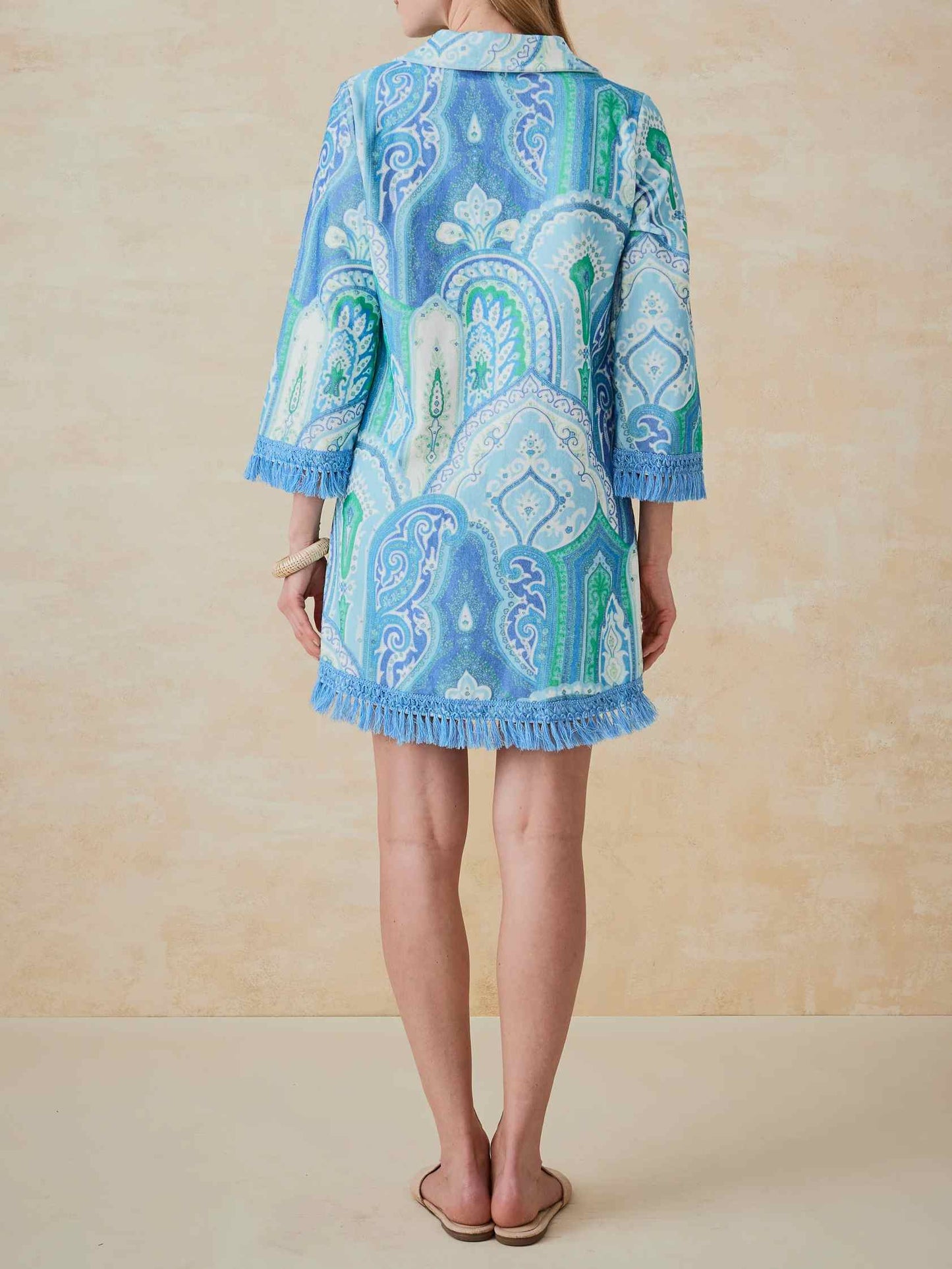 V-neck Printed Fringe Mini Dress