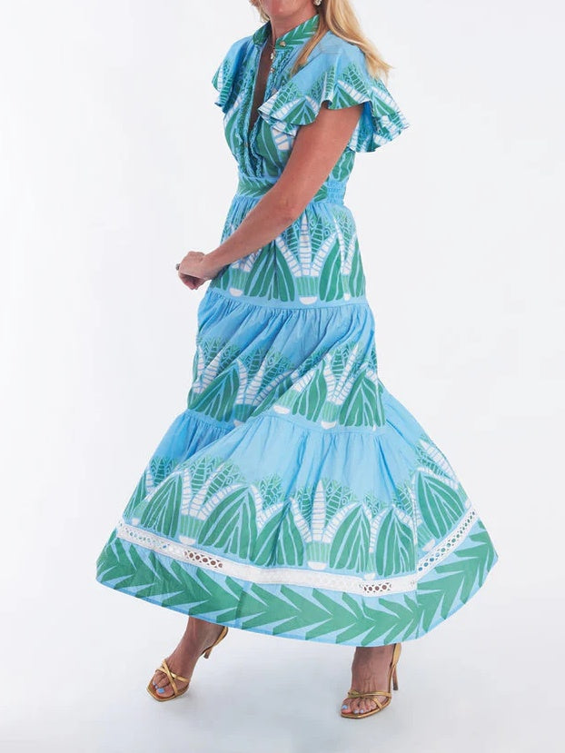 Ruffle Sleeves Print Dress