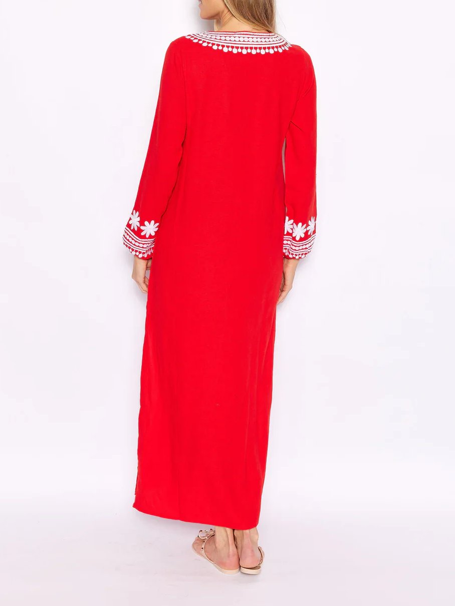 V-neck Embroidered Caftan