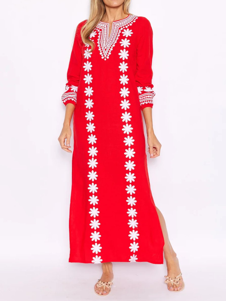 V-neck Embroidered Caftan