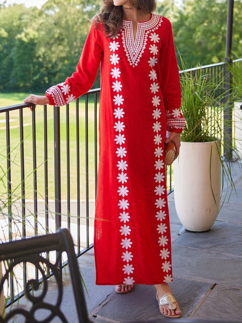 V-neck Embroidered Caftan