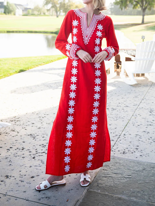 V-neck Embroidered Caftan
