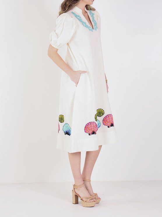 Puff Sleeve Stand Collar Dress