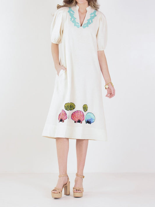 Puff Sleeve Stand Collar Dress