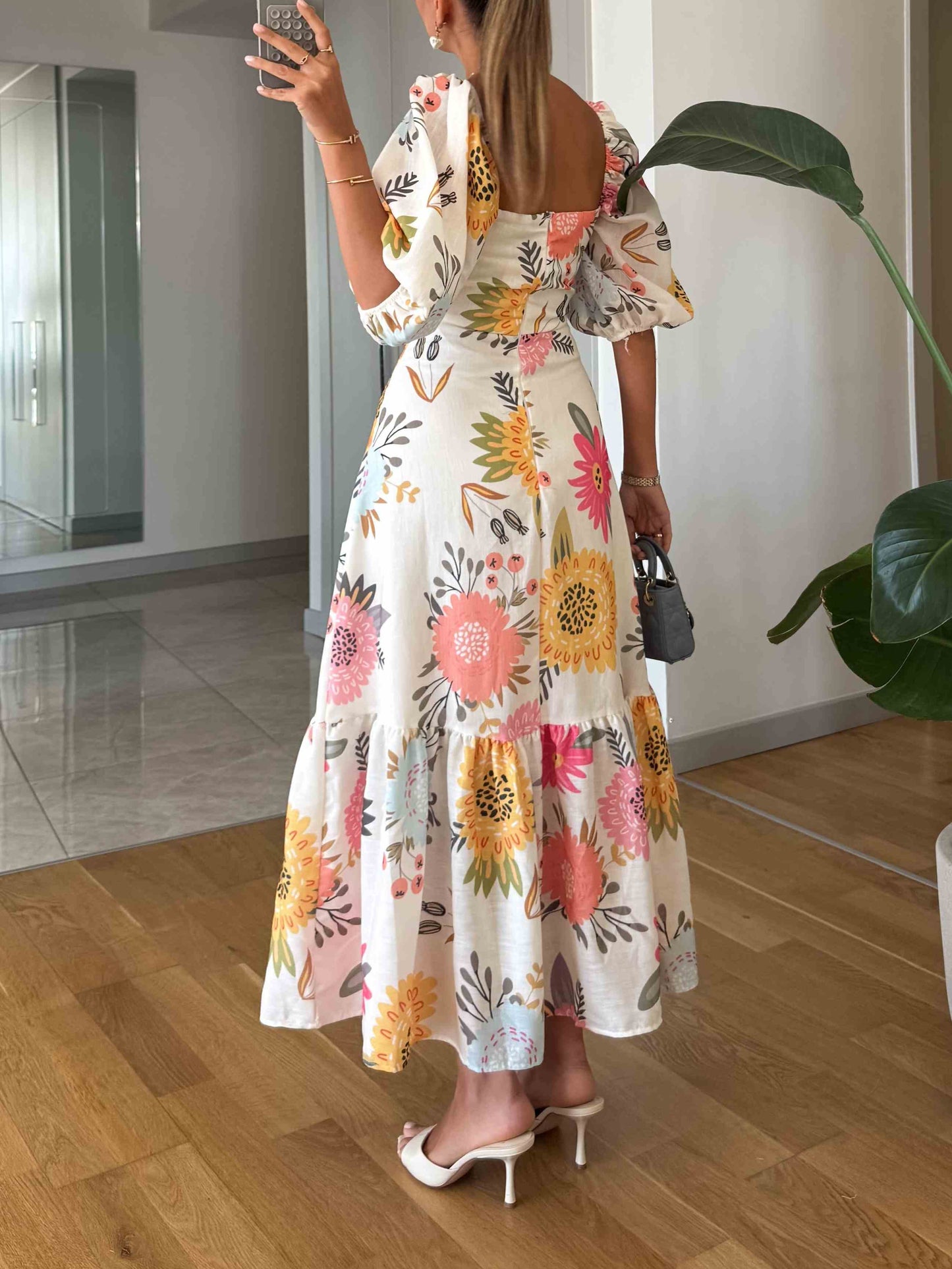 Floral Print Puff Sleeve Dress
