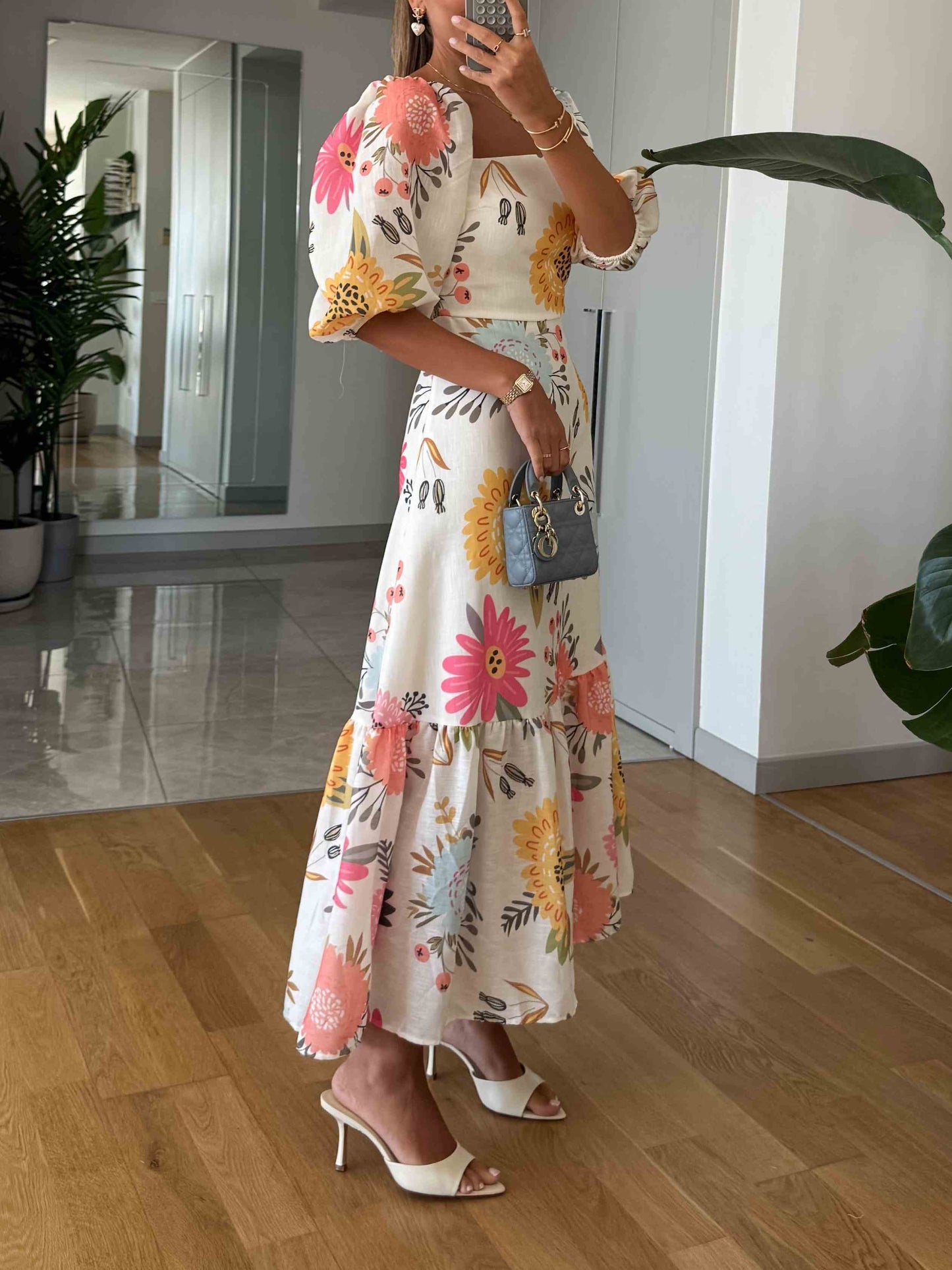 Floral Print Puff Sleeve Dress