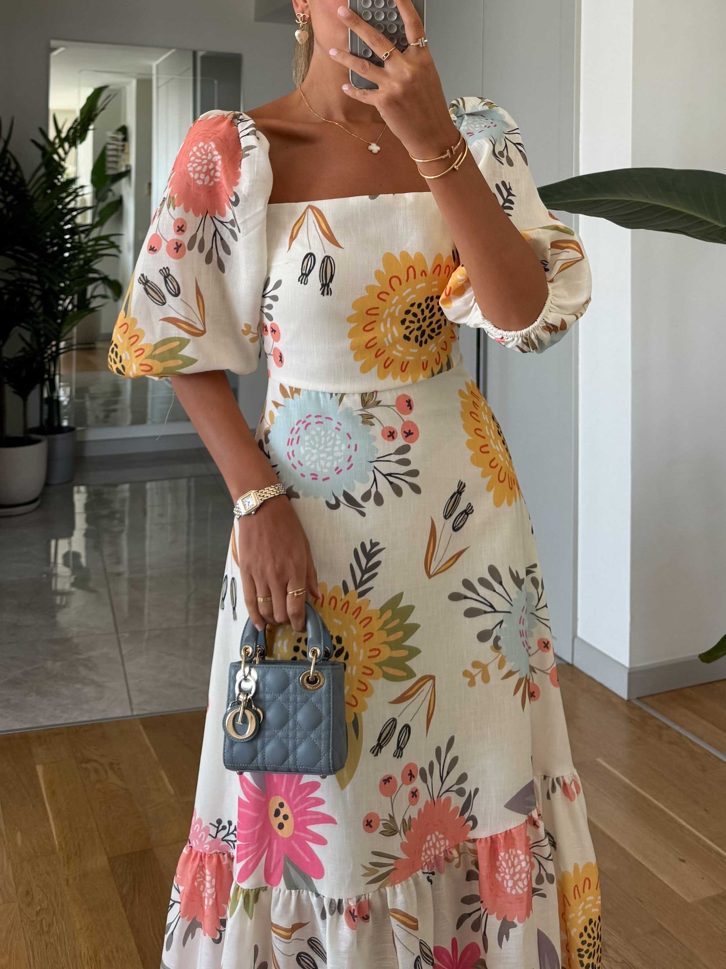 Floral Print Puff Sleeve Dress