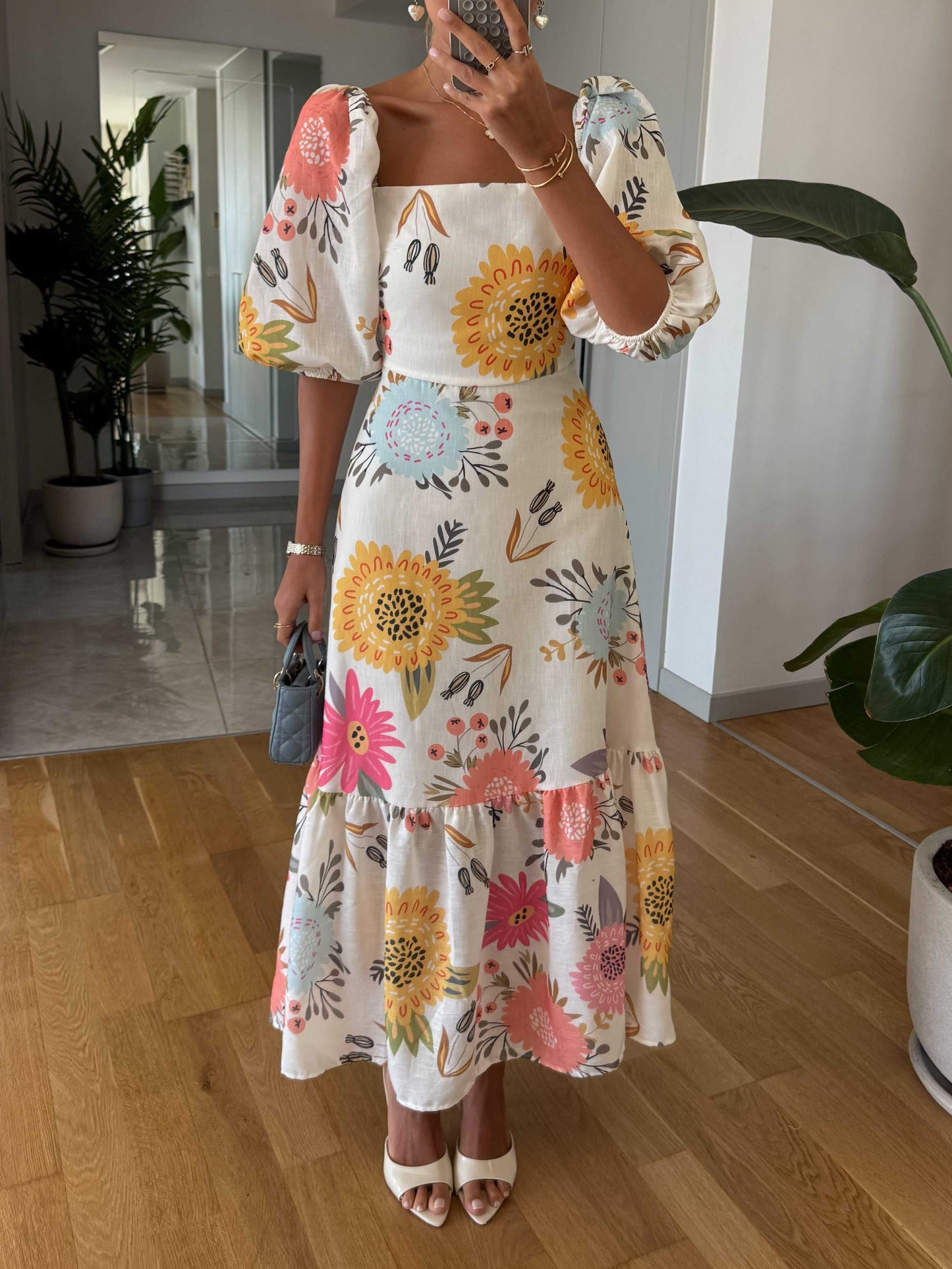 Floral Print Puff Sleeve Dress