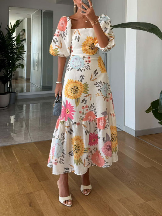 Floral Print Puff Sleeve Dress