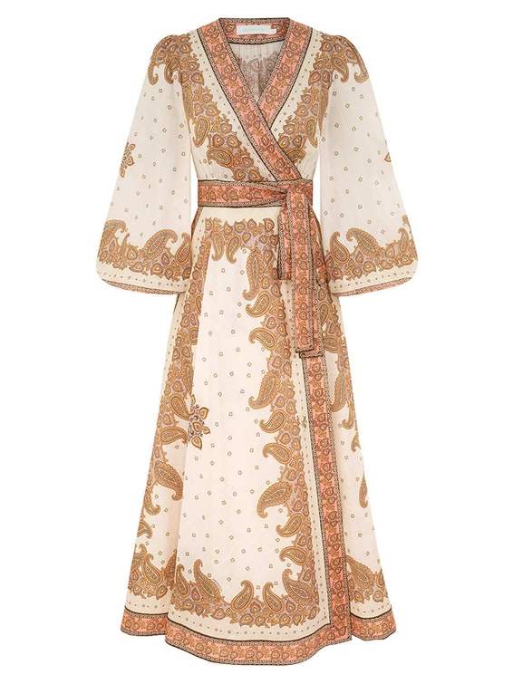 V-neck Printed Belted Dress