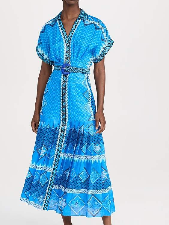 V-neck Belted Printed Dress