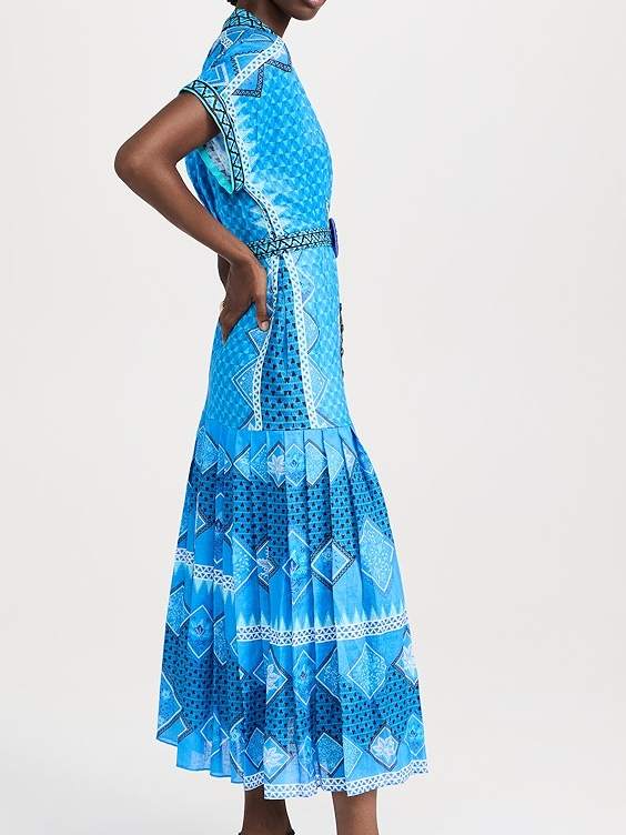 V-neck Belted Printed Dress
