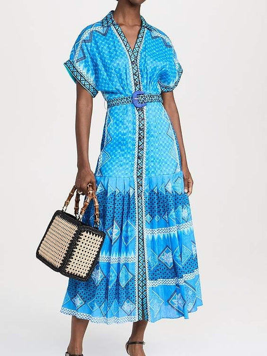 V-neck Belted Printed Dress