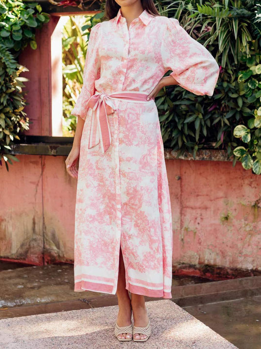 Pink Belted Shirt Dress