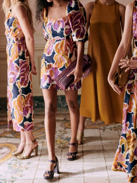 Square Neck Lantern Sleeve Printed Dress