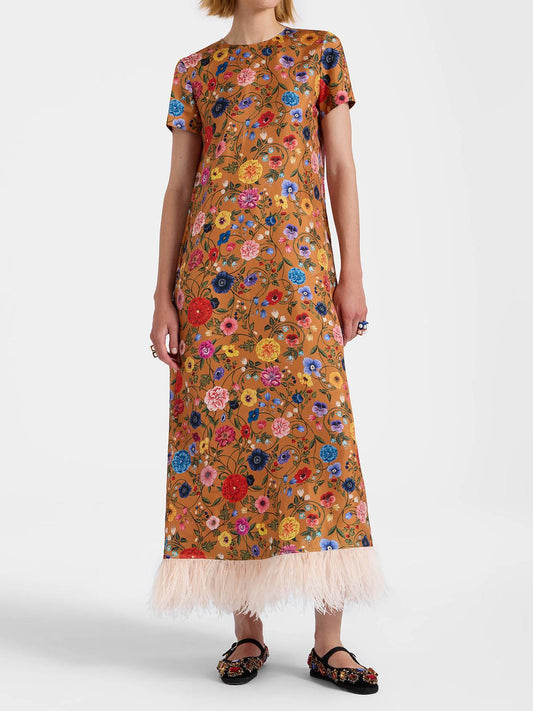 T-shirt Silhouette Printed Fringe Dress