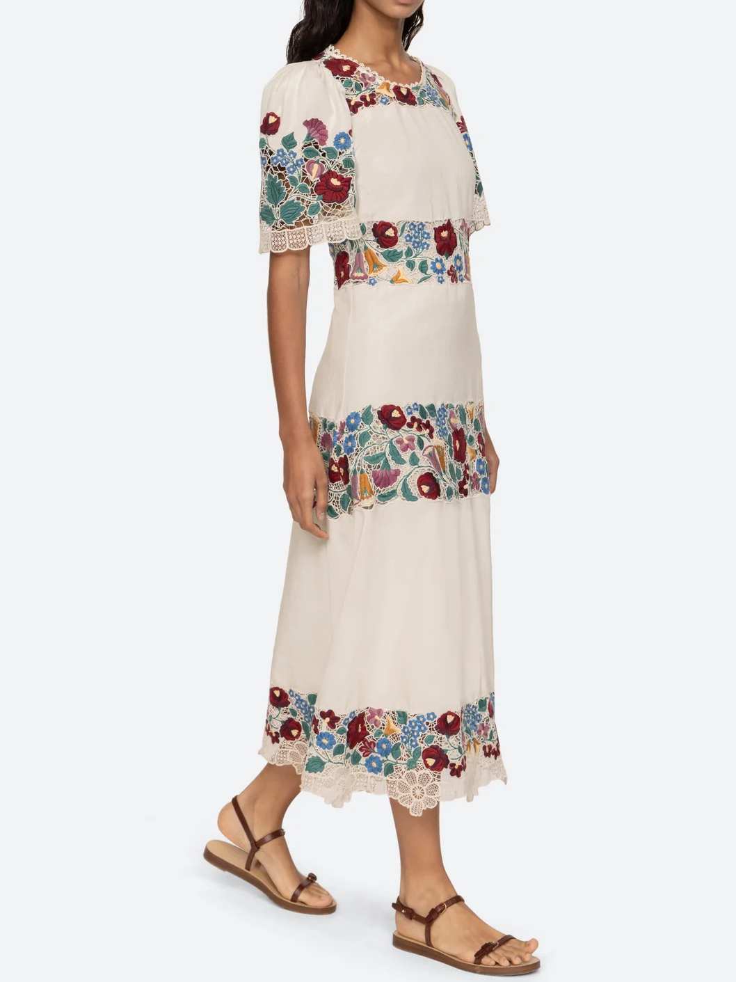 Puff Sleeve Lace Embroidery Print Dress