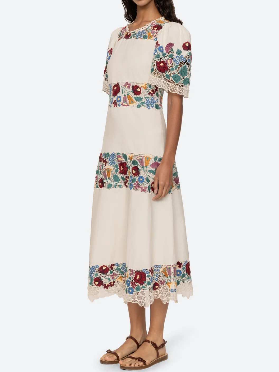 Puff Sleeve Lace Embroidery Print Dress