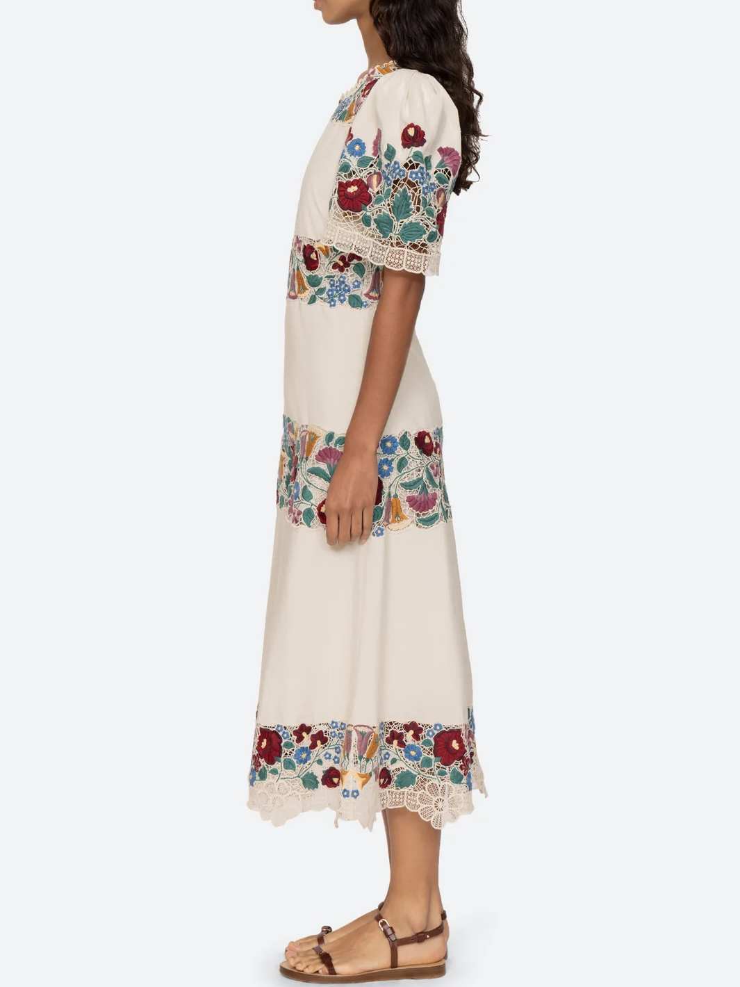 Puff Sleeve Lace Embroidery Print Dress