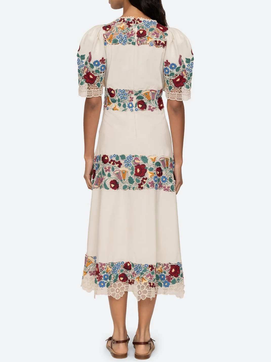 Puff Sleeve Lace Embroidery Print Dress