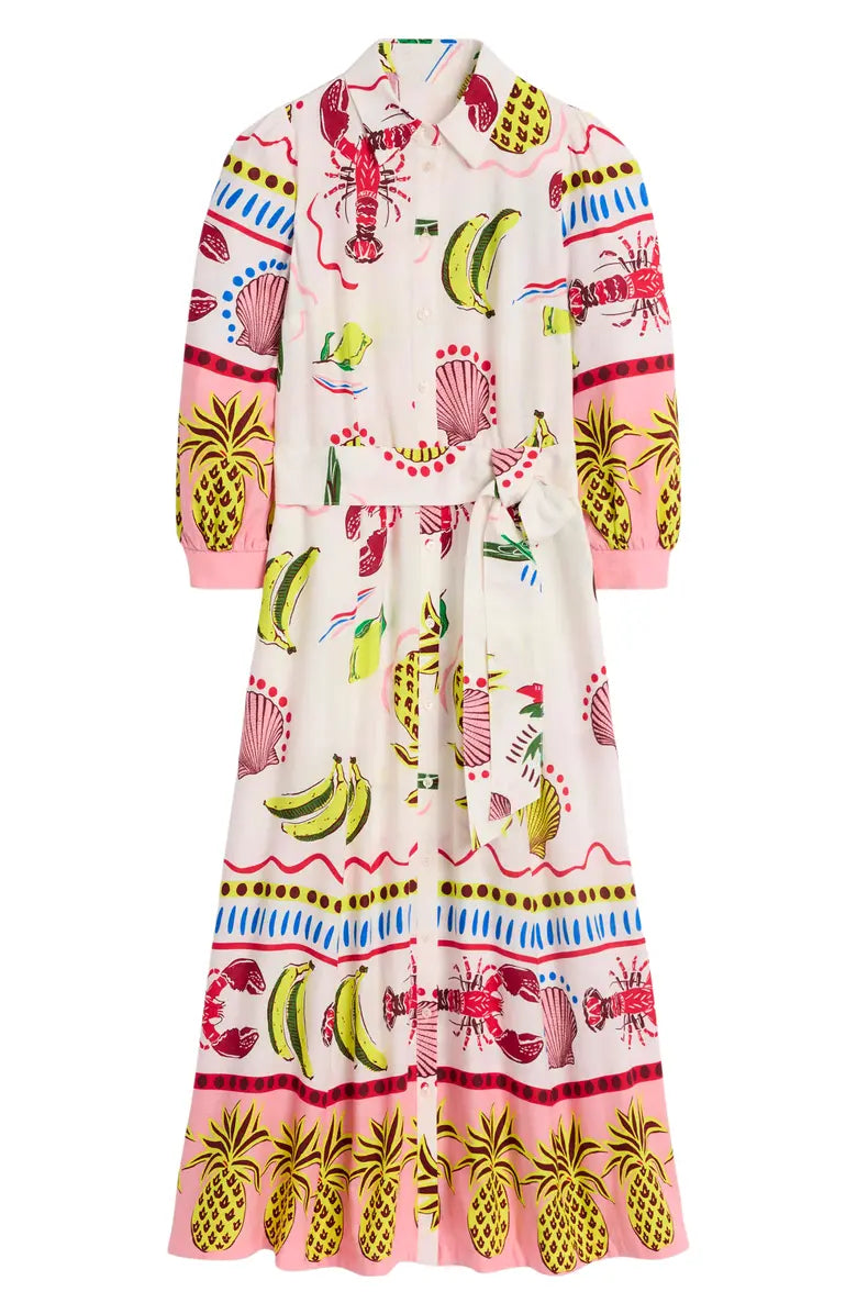 Print Linen & Cotton Maxi Shirtdress