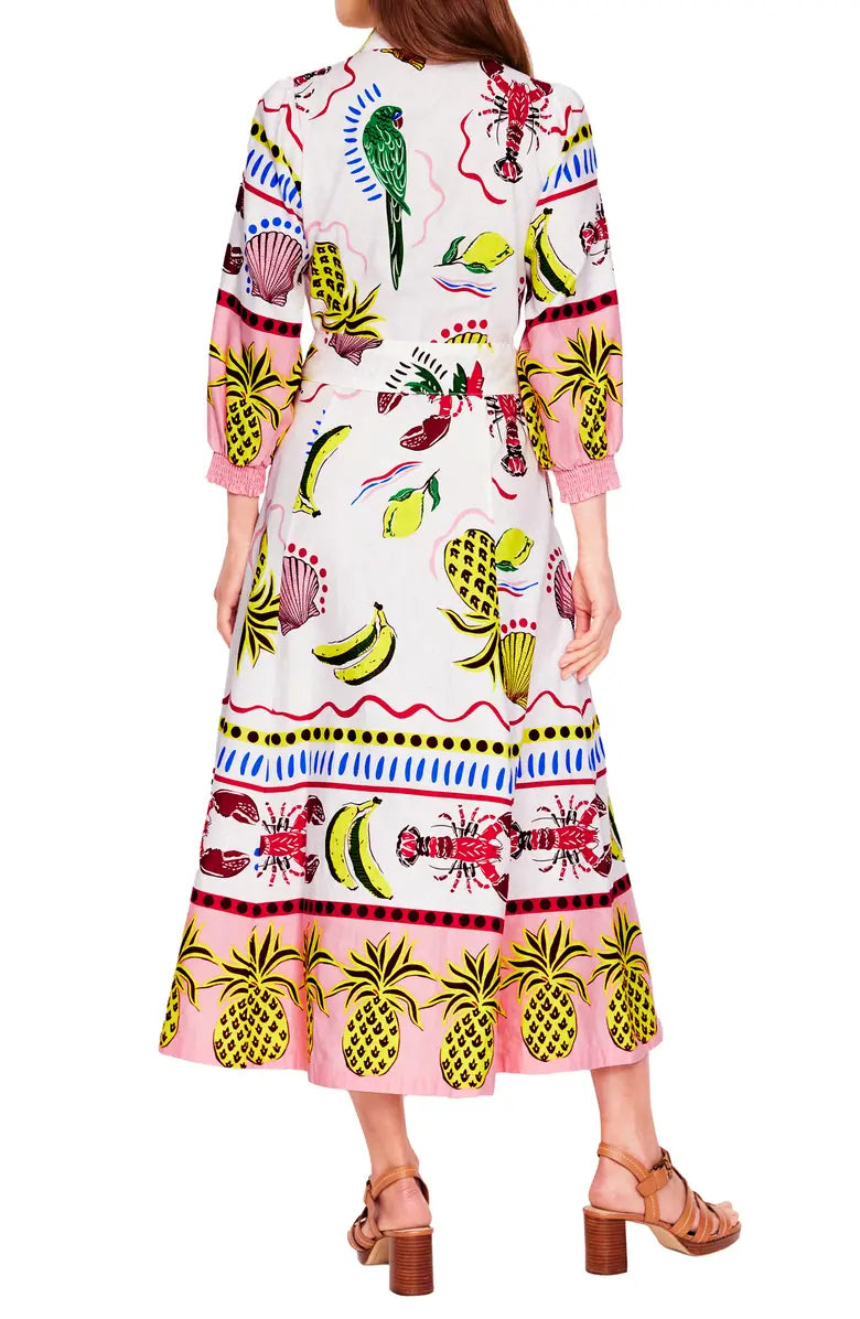 Print Linen & Cotton Maxi Shirtdress
