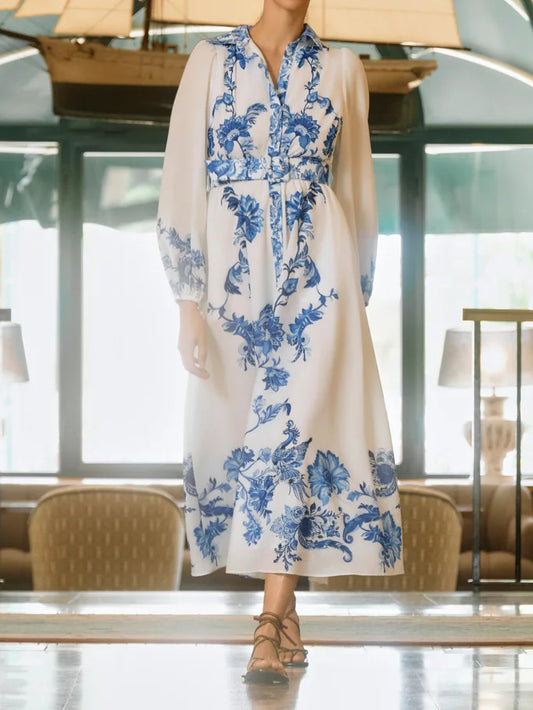 Chiffon Print Belted Dress