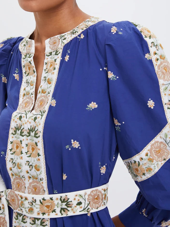 Blue Print Longsleeve Caftan Dress