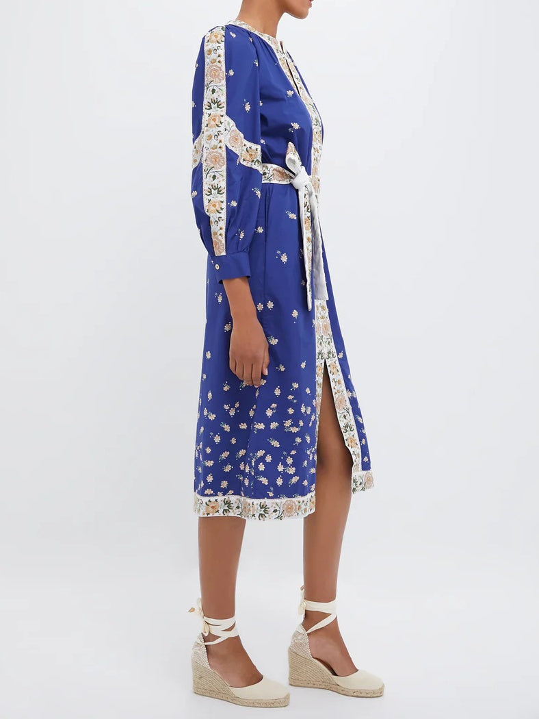 Blue Print Longsleeve Caftan Dress
