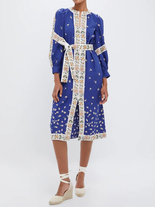 Blue Print Longsleeve Caftan Dress