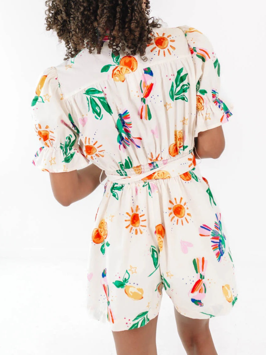 Puff Sleeve Printed Jumpsuit