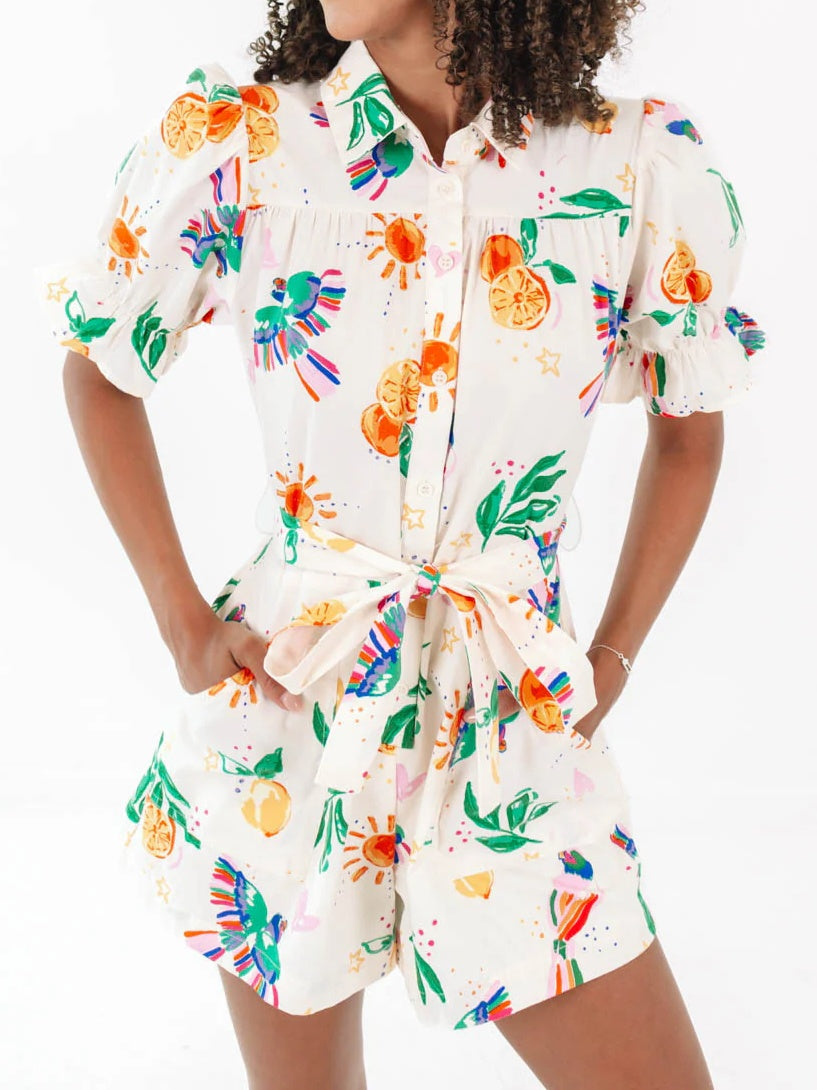Puff Sleeve Printed Jumpsuit