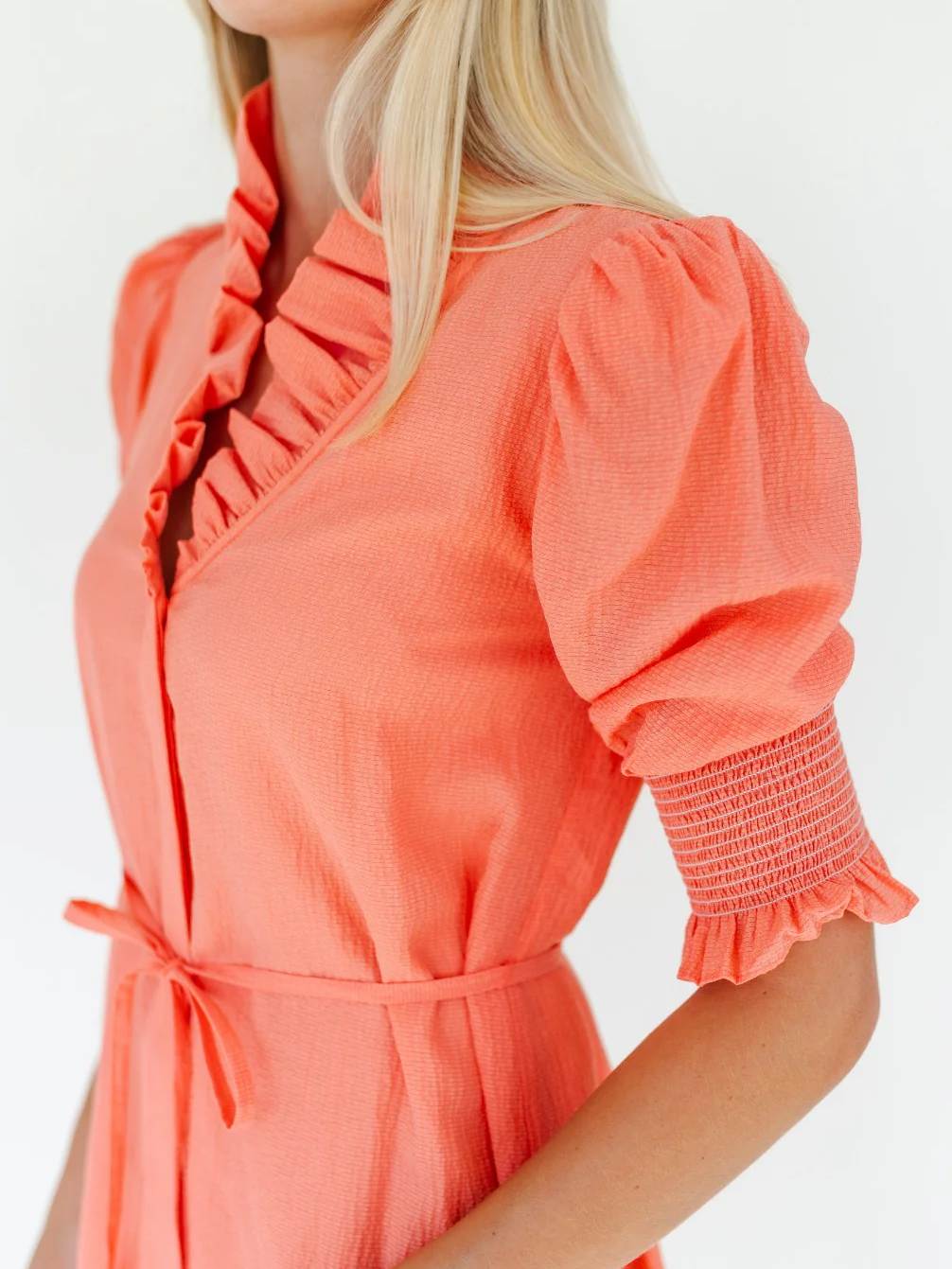 Puff Sleeve Ruffle Neck Mini Dress